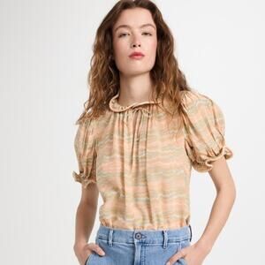 Ulla Johnson | Women’s Corine Top 100% Silk Blouse Tie Neck Crepe Ruffle Trim 4